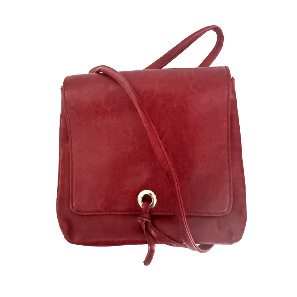 Hunter Crossbody Bag Red Leather Mini Compact Flap Tassel Lightweight Zip Pocket